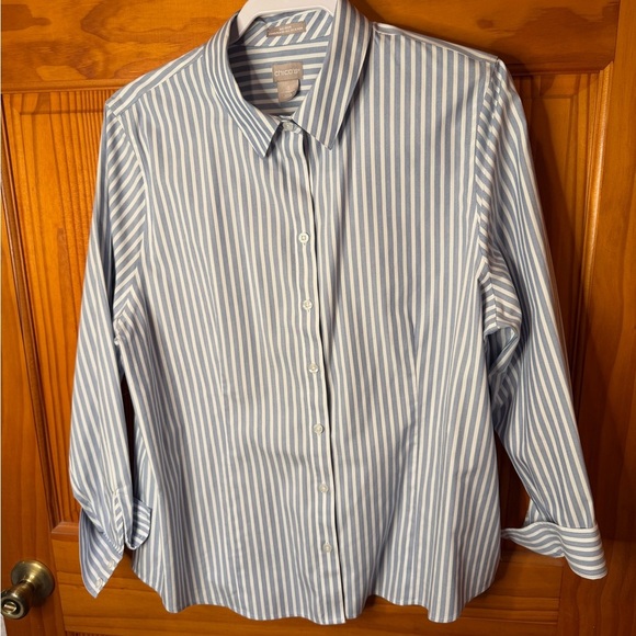 CHICO'S Tops - Chico's Blue Striped 3/XL No Iron Button Down Shirt - Perfect Condition